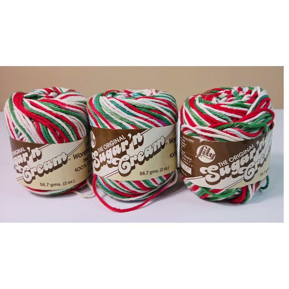 Lily Sugar'n Cream Cotton Yarn Mistletoe Red Green White Christmas Lot of 3 New